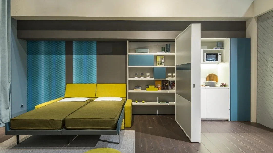 Cucina Moderna Kitchen Box Ambiente 21 minicucina trasformabile e integrabile nei programmi Living & Young System di Clei