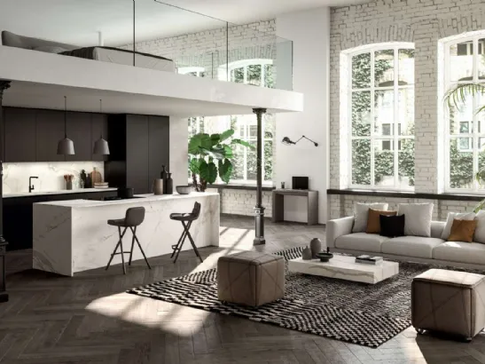 Tavolino trasformabile Box con top in marmo Calacatta Gold lucido di Ozzio