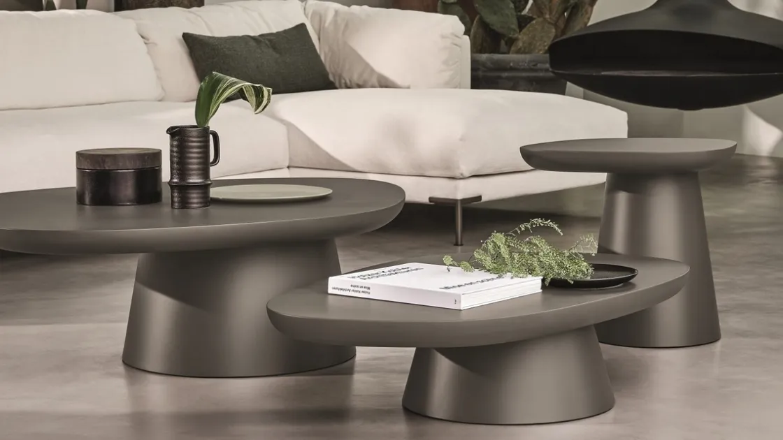 Tavolino Stone-In con base in metallo e piano in MDF Stone Ditre Italia