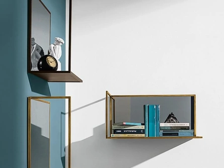 Mensole Helia in vetro specchio fumé con profilo in metallo di Sovet