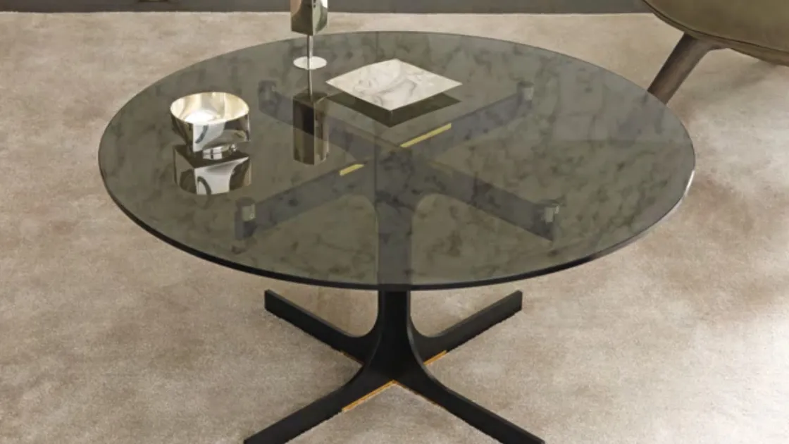 Tavolino rotondo con piano in vetro Janus di Misuraemme