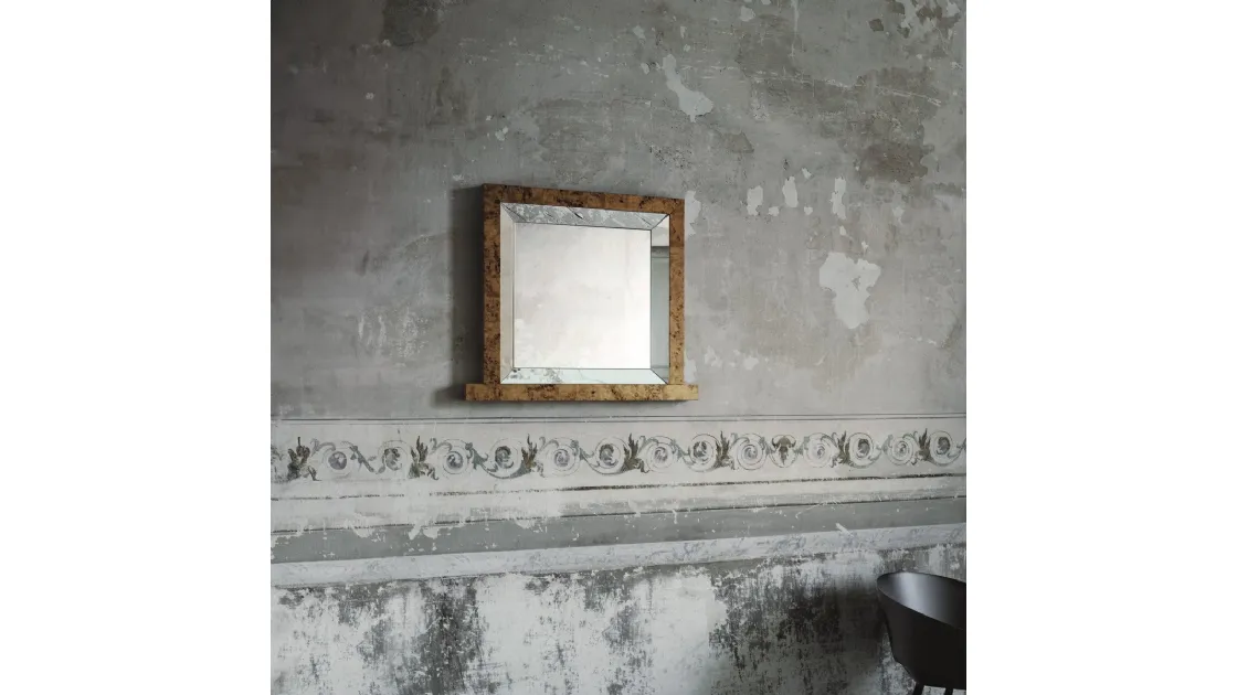 Specchio Mandala con cornice di legno di radica di Pioppo di Glas Italia