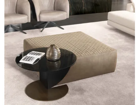 Tavolino con top rotondo in vetro e base in metallo verniciato Ottone anticato Rialto di Misuraemme