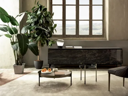 Lampada da tavolo Stone in vetro sfumato bianco con base in acciaio laccato di Bontempi