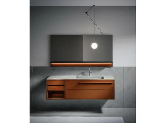 Mobile da Bagno sospeso in laccato ruggine opaco con top integrato finitura stone quarzo Ade 006 di Edoné