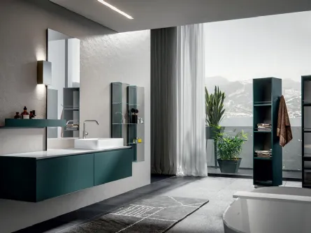 Mobile da Bagno sospeso in laccato pavone opaco Chrono 005 di Edoné