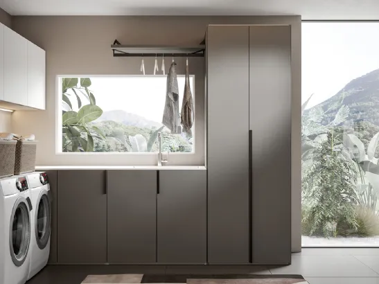 Mobile da Bagno per lavanderia Minerva 10 in melaminico Castoro e Bianco di Edoné