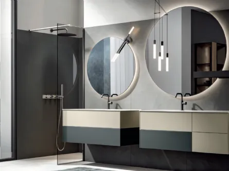 Mobile da Bagno sospeso in vetro extrachiaro laccato ecrù Enea 008 di Edoné
