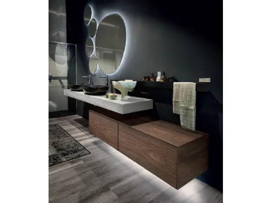 Mobile da Bagno sospeso in HPL olmo scuro e consolle in pietra piasentina Enea 002 di Edoné