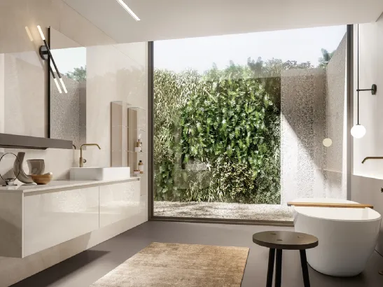 Mobile da Bagno sospeso Eos in laminam effetto marmo Diamond Cream di Edoné