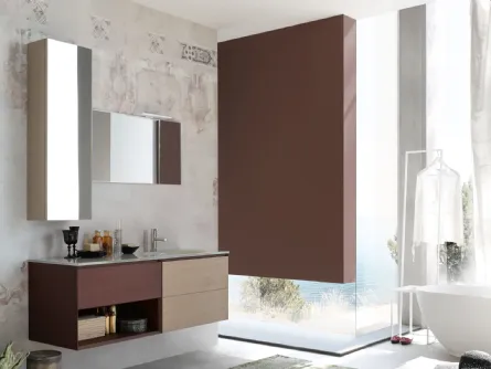 Mobile da Bagno sospeso La Fenice 13 in Rovere nodato con top in cristallo di Arcom