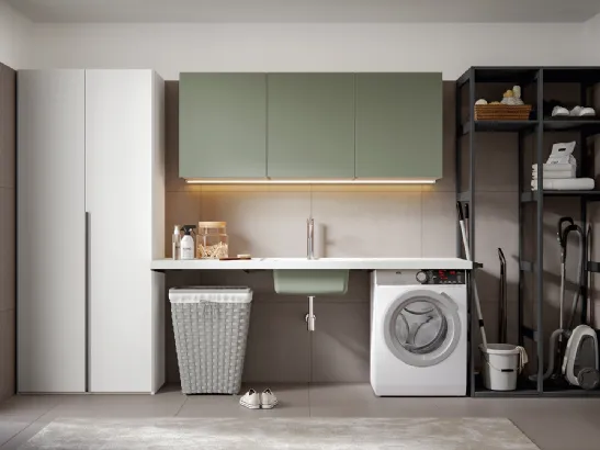 Mobile da Bagno per lavanderia Minerva 11A in nobilitato Prato e Bianco di Edoné