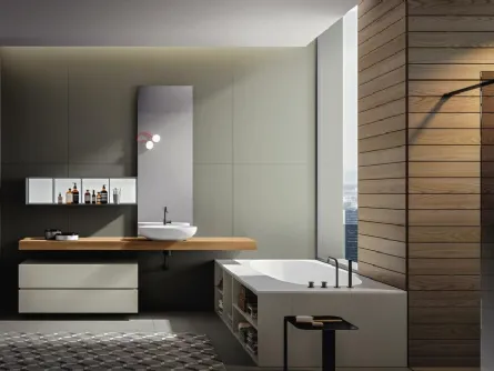 Mobile da Bagno sospeso in laccato opaco con top in castagno naturale Nike 007 di Edoné
