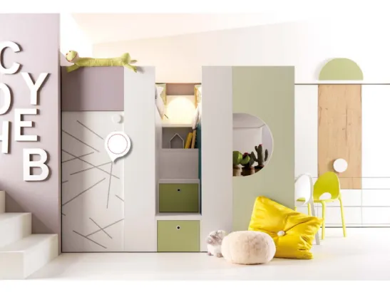 Cameretta con cabina armadio o spazio gioco Alpha Letto a Soppalco G010 di Doimo Cityline