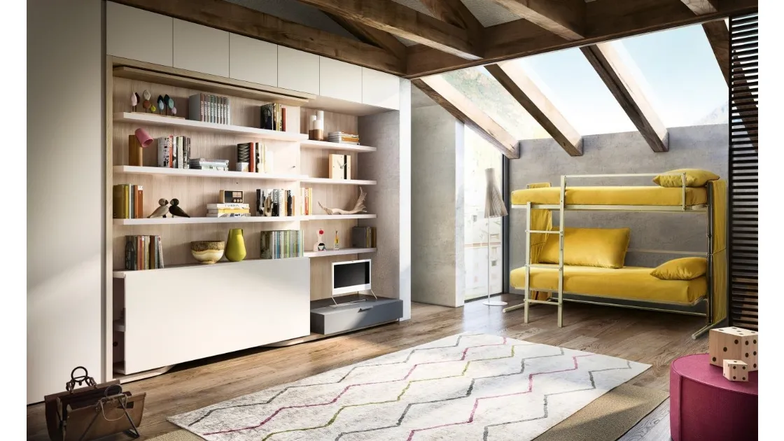 Letto a castello e matrimoniale a scomparsa trasformabile aperto Living 19 LGM01 TAV di Clei