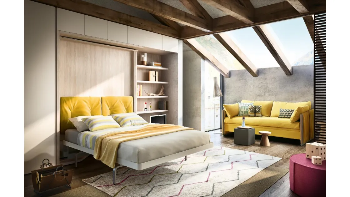 Letto a castello a scomparsa trasformabile chiuso Living 19 LGM01 TAV con divano lineare di Clei