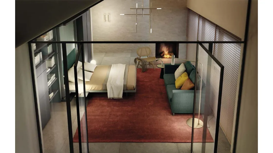 Letto a scomparsa chiuso Living 27 con parete attrezzata in laccato opaco e melaminico di Clei