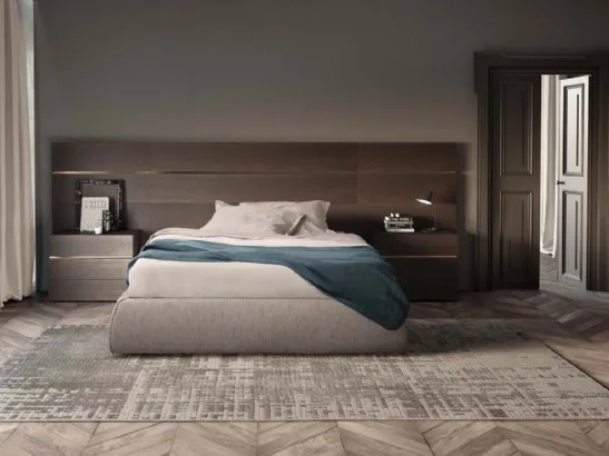 Letto matrimoniale sommier in tessuto con Boiserie in legno di Pianca