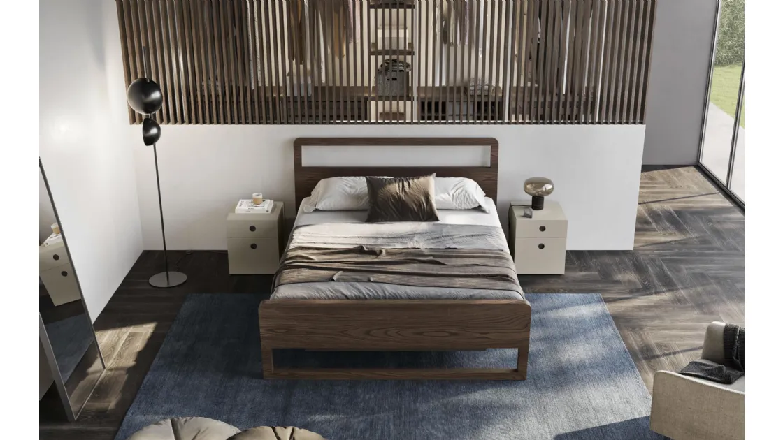 Letto in legno con testiera e box contenitore sollevato da terra Feel di Fimar