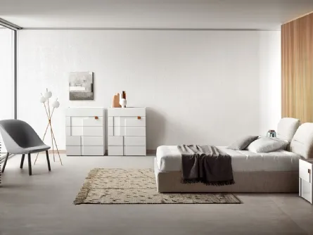 Letto in tessuto imbottito con testiera Vintage di Pianca
