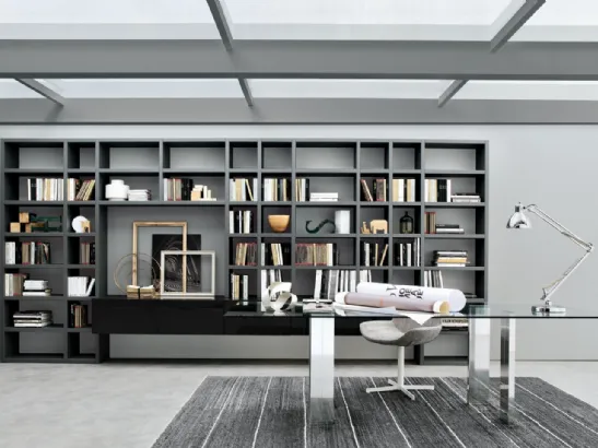 Libreria a muro componibile Crossing in Rovere Nero e laccato Grigio di Misuraemme