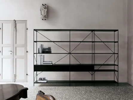 Libreria divisoria XY configurazione 30 in alluminio con ripiani in vetro di Extendo