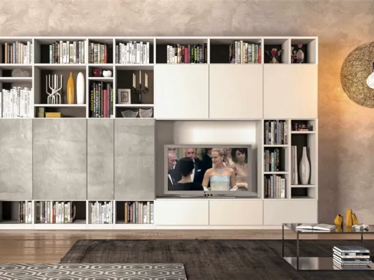 Libreria Living Space Set 3 con schienale porta TV di Trabattoni