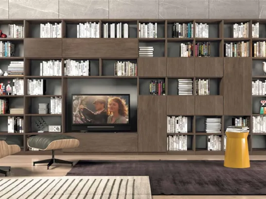 Libreria Living Space Set 5 con vano porta TV di Trabattoni