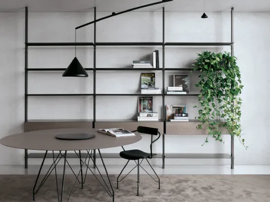 Libreria componibile in laccato opaco con frontali in HPL frassino argilla System configurazione 56 di Extendo