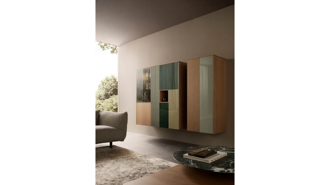 Mobile sospeso Sistema LT40 Mix Laccati lucidi e legno di Lema