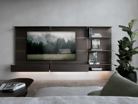 Parete Attrezzata sospesa in HPL rovere affumicato EWS configurazione 03  di Extendo