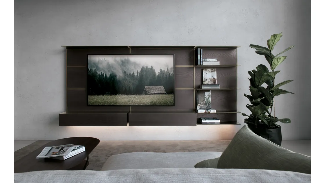 Parete Attrezzata sospesa in HPL rovere affumicato EWS configurazione 03  di Extendo