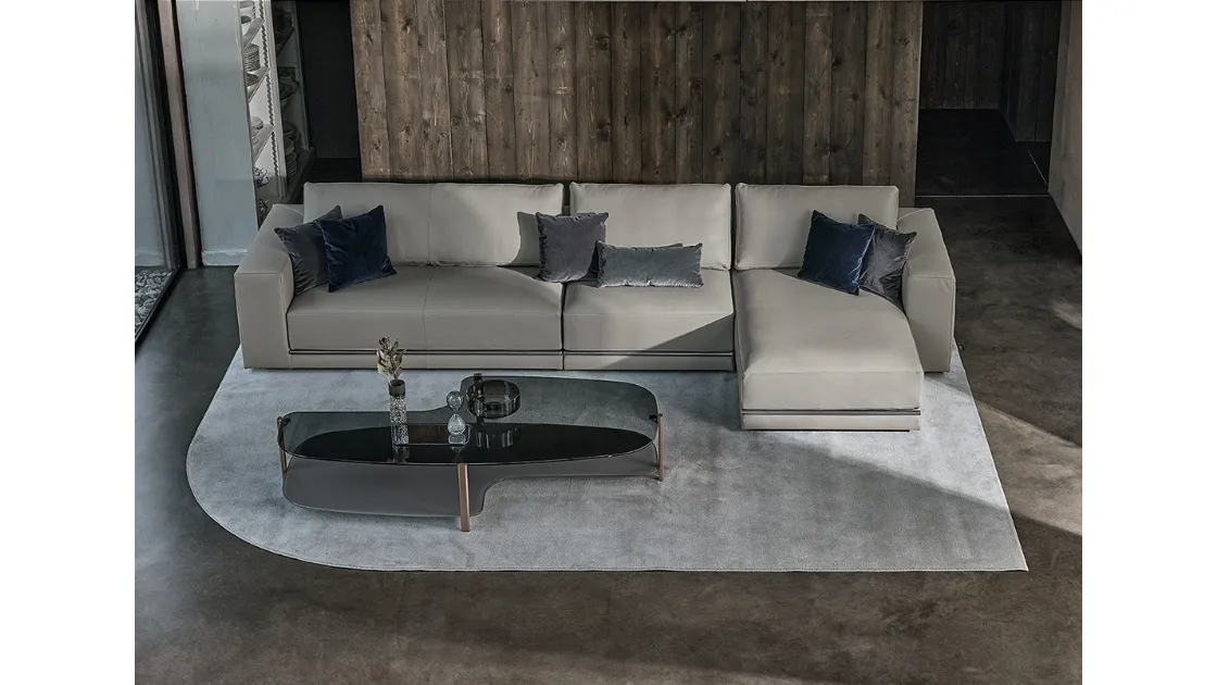 Divano in pelle con penisola Pitagora di Bontempi