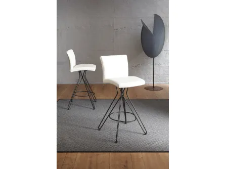 Sgabello fisso con basamento in filo metallico e seduta rivestita in ecopelle Elite di Ozzio