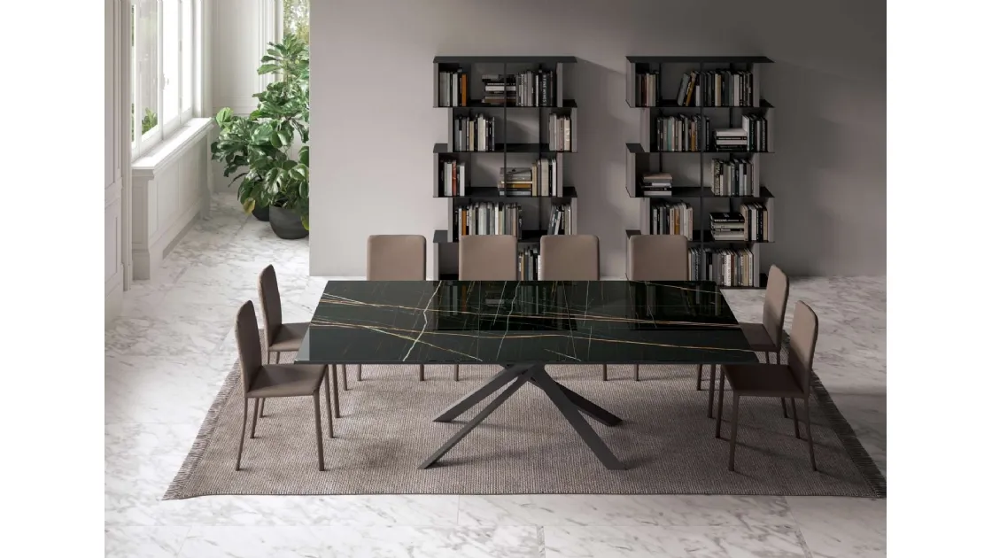 Tavolo allungabile 4x4 in Marble Glass di Ozzio