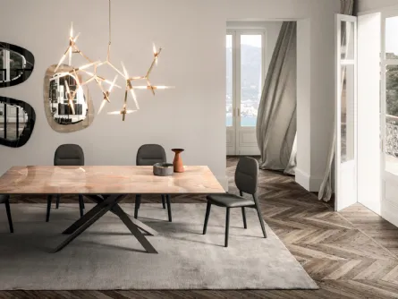 Tavolo rettangolare in marble glass e base in metallo 4X4 Allungabile di Ozzio