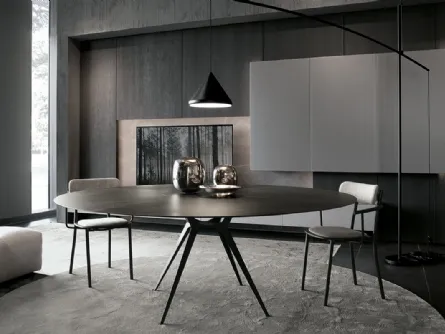 Tavolo Balance configurazione 02 in HPL rovere affumicato e telaio in acciaio nero di Extendo