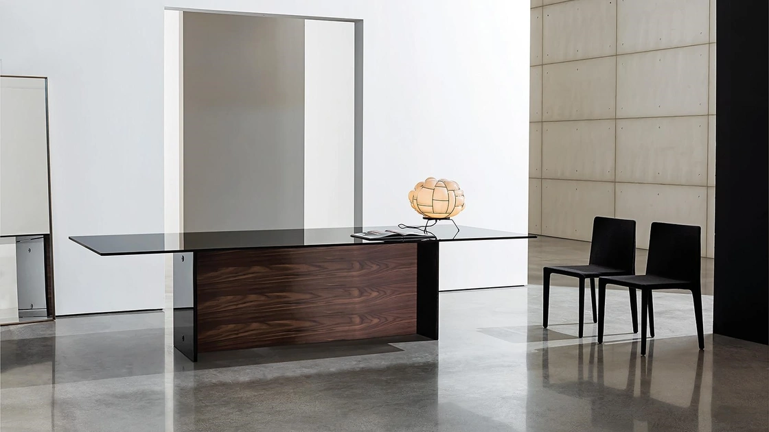 Tavolo Regolo con doppia base in vetro e legno di Sovet