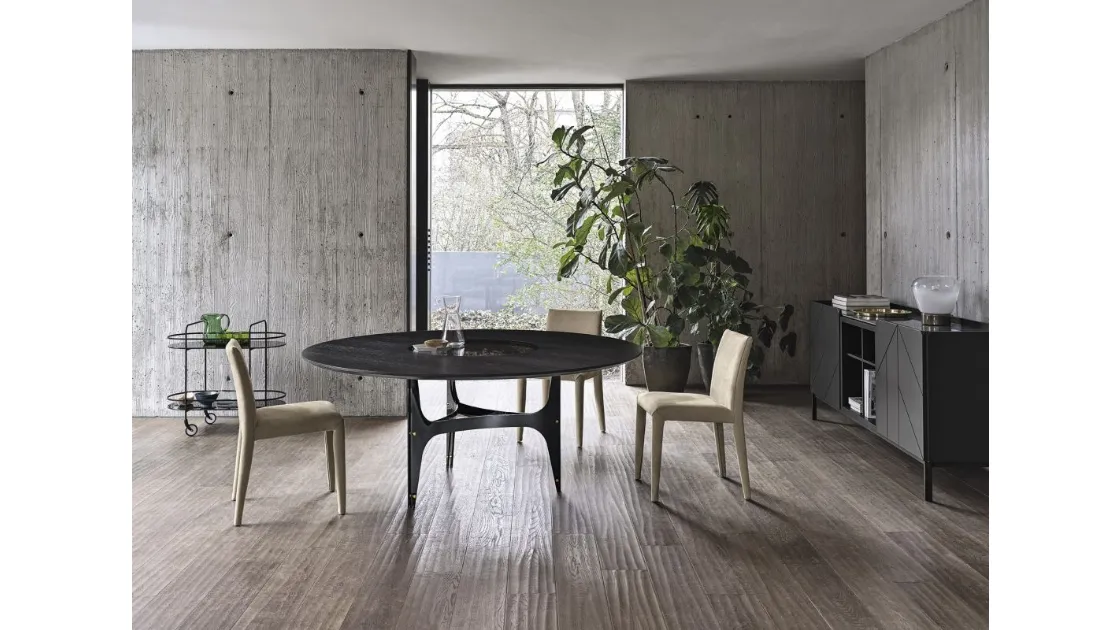 Tavolo Universe Rotondo con top in Rovere Carbone impiallacciato di Bontempi