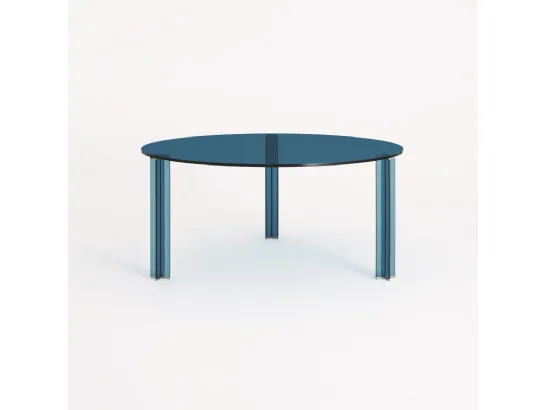 Tavolo rotondo X-T in cristallo blu di Glas Italia