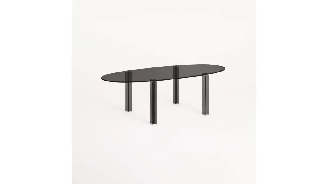 Tavolo ovale X-T in cristallo fumé di Glas Italia