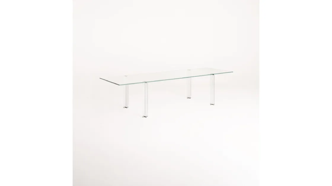 Tavolo rettangolare X-T in cristallo trasparente extralight di Glas Italia