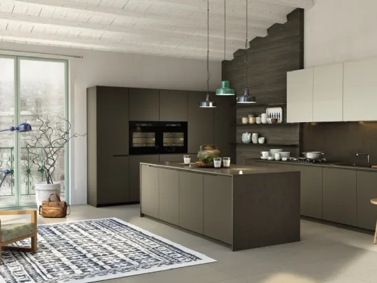 Cucina Design lineare in laccato opaco a due colori in contrasto Arena 06 di Maistri