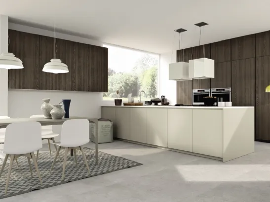 Cucina Design lineare in laccato opaco e legno Arka 07 di Maistri