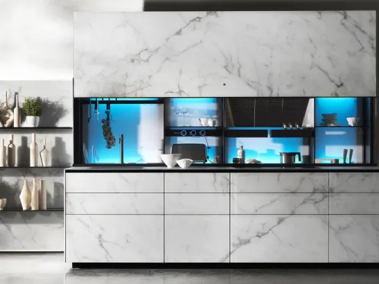 Cucina Design Artematica in vetro stampato effetto marmo Vitrum Mimesis di Valcucine