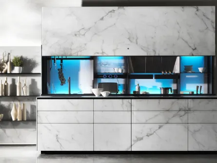 Cucina Design Artematica in vetro stampato effetto marmo Vitrum Mimesis di Valcucine
