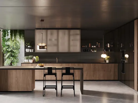 Cucina Design angolare con isola Forma Mentis Noce Canaletto di Valcucine