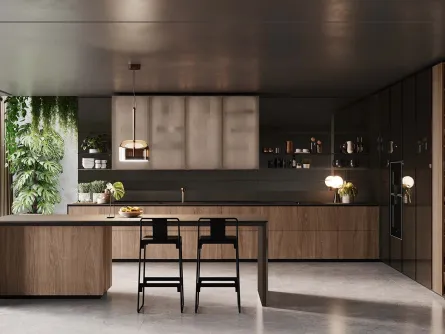 Cucina Design angolare con isola Forma Mentis Noce Canaletto di Valcucine