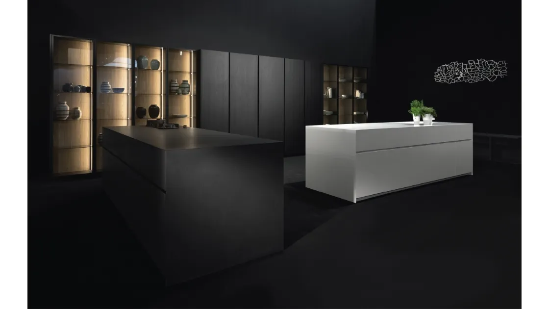 Cucina Design lineare in legno e laccato bianco Giza 07 di Maistri