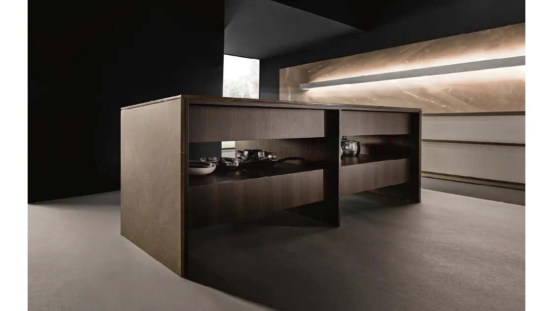 Cucina Design con isola KTable in legno di rovere e pietra di Maistri